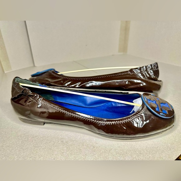 Tory Burch Minnie Travel Flats. Size 8 Brown and Blue - Picture 4 of 7